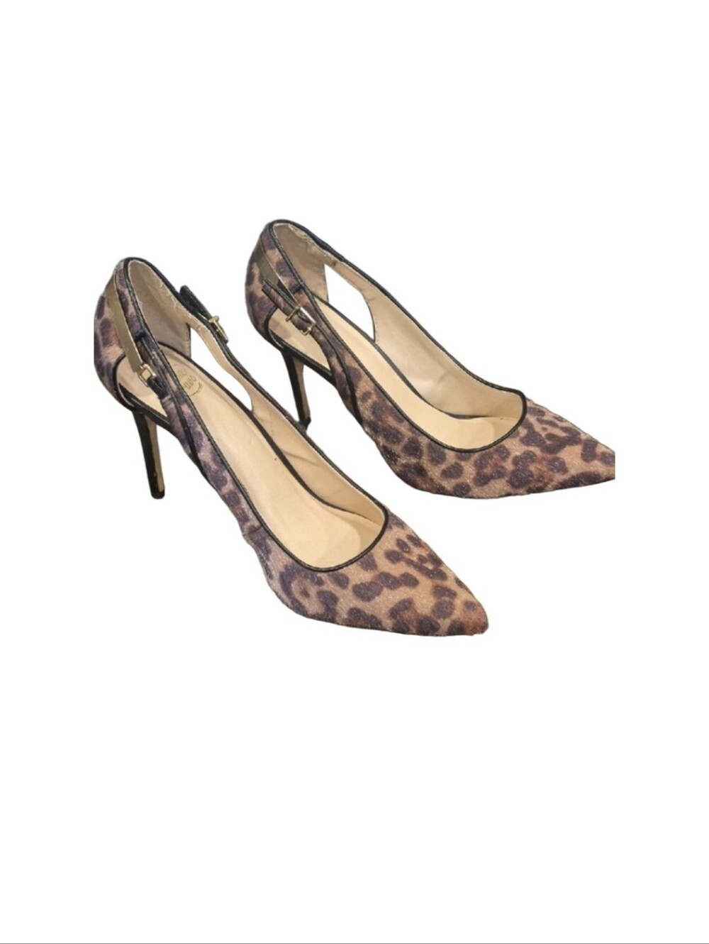 Leopard Print Pointed Toe Slingback Heels - Brown